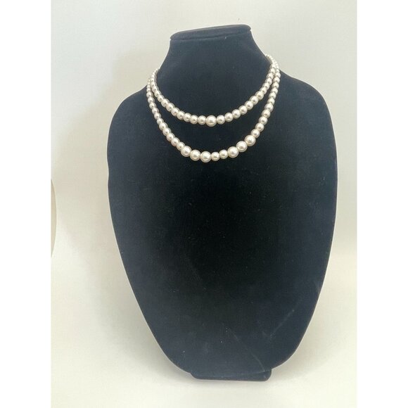 Signed Scaasi Double Strand Faux Pearl Adjustable Necklace w/ Pink Rhinestones - Picture 1 of 4